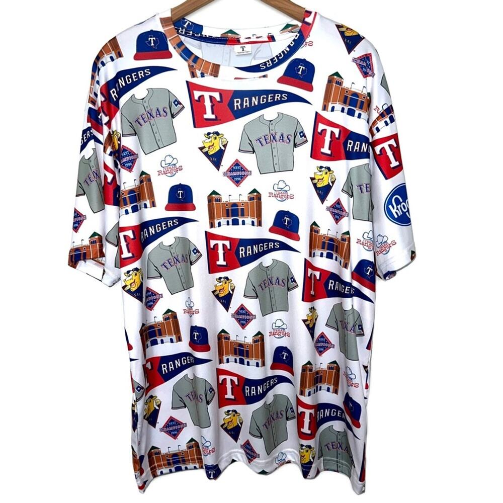 Texas Rangers Logo Novelty Print Short Sleeve Shirt Size XL